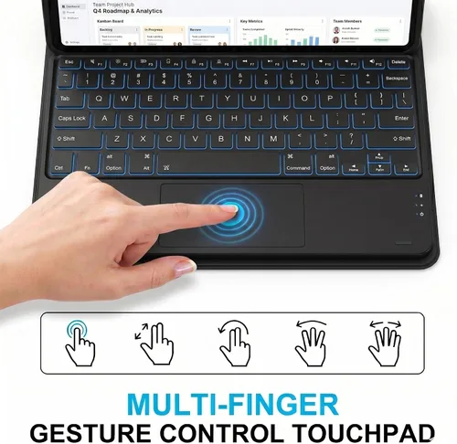Vista 5 de Funda de teclado retroiluminada con panel táctil para Galaxy Tab A7 Lite de 8.7 pulgadas 2021 (SM-T220/T225), cubierta de piel sintética con teclado