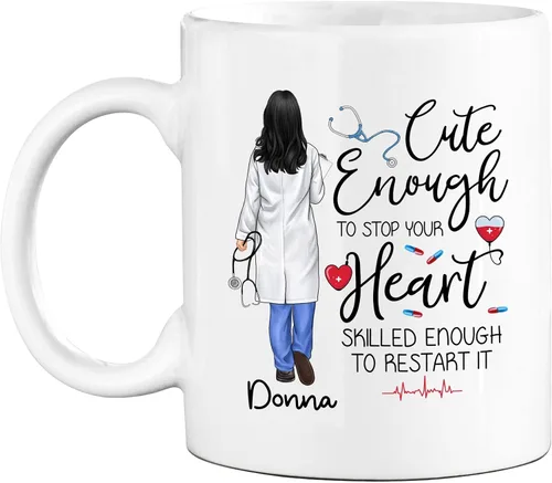 Vista 15 de Taza de café con nombre personalizado para médicos, taza de café personalizada para médicos, regalo para hombres, hombres, doctores, estetoscopio
