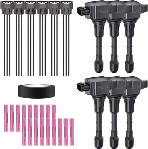 Vista 33 de Juego de 4 bobinas de encendido y arnés de cableado con conector pigtail compatible con Accord Odyssey Acura Saturn 3.0L 3.2L 3.5L V6 C1221 UF242