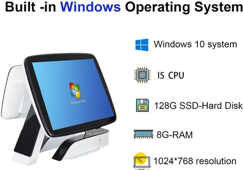 Vista 2 de (Envío desde EE.UU.) Caja registradora POS de 15'' con pantalla táctil Windows PC con impresora térmica de recibos de 2 1/4'' incorporada para Venta