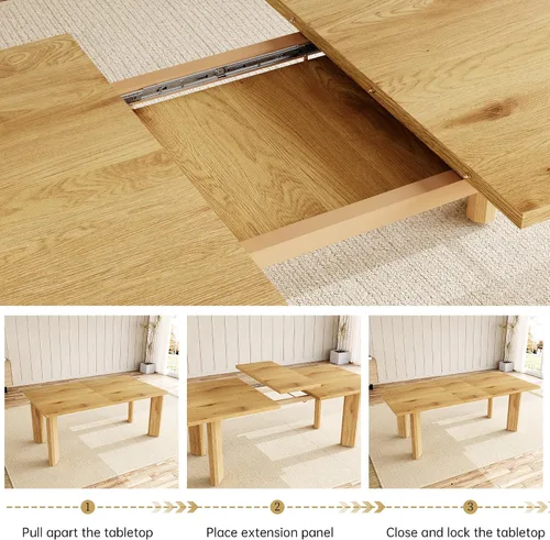 Vista 3 de HIPIHOM Mesa de comedor extensible para 6-8 personas, mesa de cocina rectangular de MDF de 63 a 78.7 pulgadas, estilo rústico de granja, diseño que