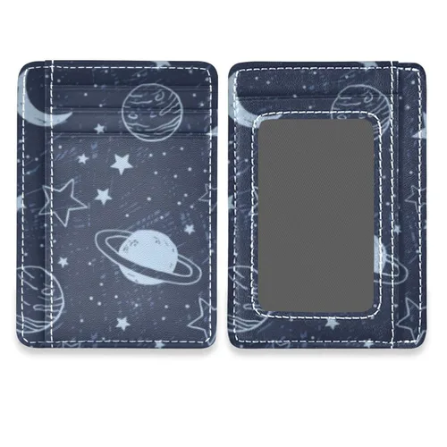 Vista 2 de Moon Star Planet Doodle Front Pocket Minimalist Leather Slim Wallet RFID Blocking Medium Size(227ut8a)