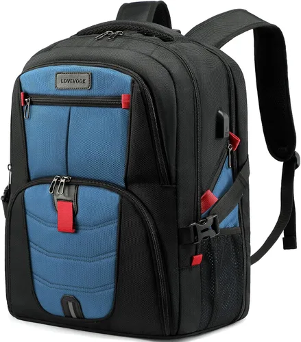 Vista 8 de Mochila grande de viaje y para laptop, es impermeable, antirrobo, con cerradura y puerto de carga USB, para negocios, hombres, mujeres, escuela
