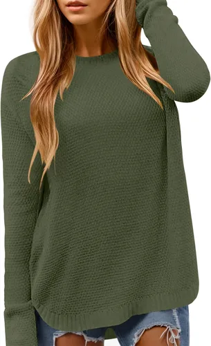 Vista 6 de DB MOON Suéter de Punto de Manga Larga con Cuello Redondo para Mujer 2025 Ajuste Holgado Suave Sólido Pullover Beige