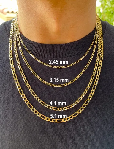 Vista 3 de JEWELHEART Cadena Figaro de oro real de 14 quilates 0096in 0124in 0161in 0201in collar de eslabones cubanos con corte de diamante para hombre