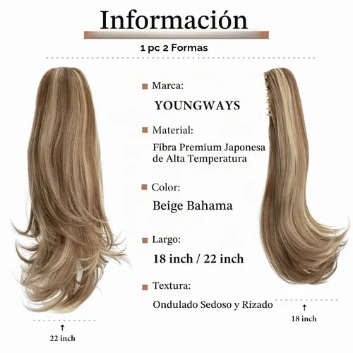 Vista 3 de Extensión de cola de caballo con clip, de 18 pulgadas, extensiones de cabello para mujer, cola de caballo larga y recta, cola de caballo rizada