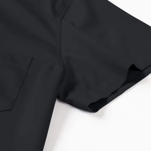 Vista 5 de FAHIZO Camisa de vestir de manga corta para hombre, ajuste regular, casual, de negocios, elástica, con botones, con bolsillo