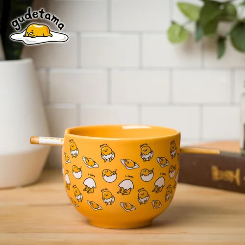 Vista 59 de Silver Buffalo Hello Kitty y sus amigos Chococat - Tazón de cerámica para ramen y arroz con palillos, patrón a cuadros, apto para microondas, 20