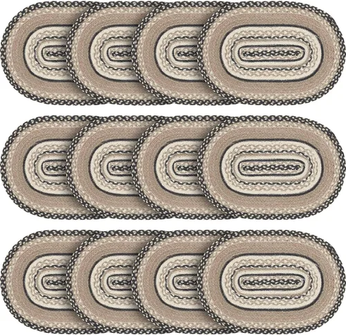 Vista 13 de VHC Brands Sawyer Mill, Dining Table Placemat, Braided Jute, Oval, Charcoal Creme, 10x15, 8 Pack 8 Pack