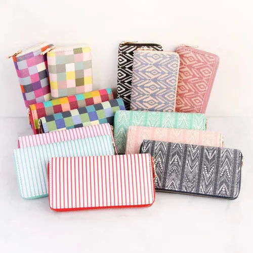 Vista 4 de RIAH FASHION Cartera con cremallera con estampado geométrico Ranura para teléfono con cremallera para tarjeta, corcho, ganchillo, camuflaje, rayas