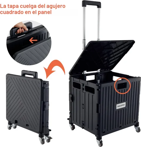 Vista 8 de MACOPRO Carrito Utilitario Plegable Portátil Carro Rodante Caja Carrito de Mano Carrito de Compras Trolley Caja de Herramientas Plegable, con Tapa