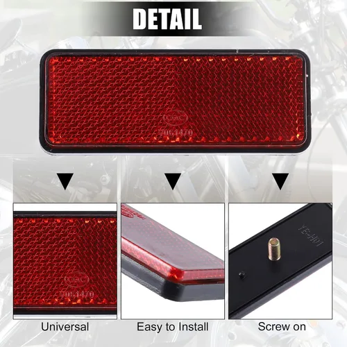 Vista 4 de X AUTOHAUX 2 piezas M6x1.0 de plástico rojo universal rectangular para montaje de tornillo, reflectores de advertencia reflectantes para motocicleta