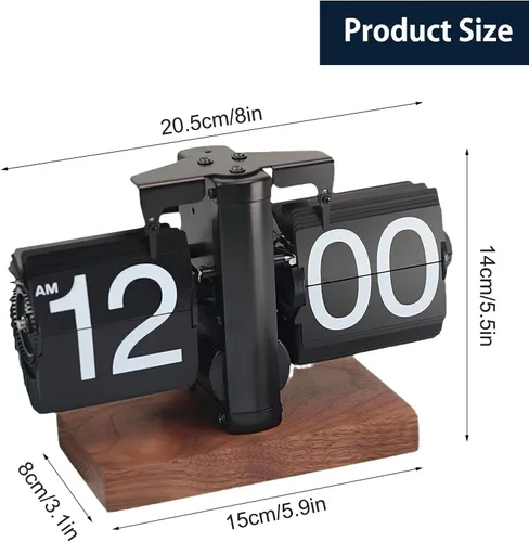 Vista 2 de Reloj de escritorio abatible, reloj digital retro de mesa abatible, decoración moderna de mediados de siglo, funciona con pilas, funciona