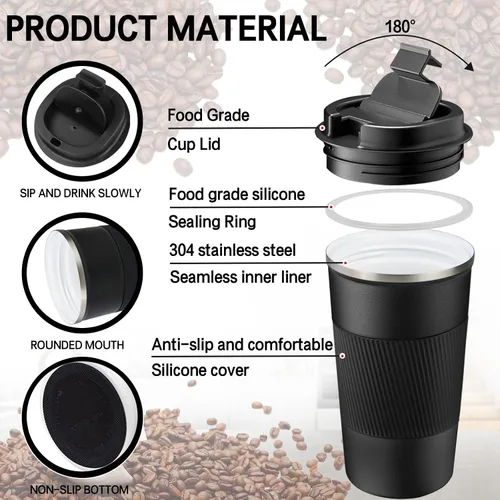 Vista 3 de Taza de 18 onzas con revestimiento de cerámica en el interior, taza de café aislada con tapa, taza de viaje para café a prueba de fugas, taza
