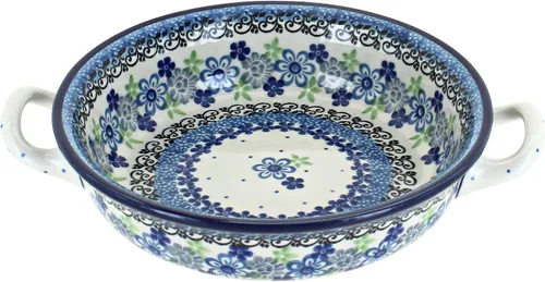 Vista 3 de Blue Rose Polish Pottery - Mini cazuela Bluebird con asas, 6.75 pulgadas de diámetro, utensilios para hornear únicos, aptos para lavavajillas