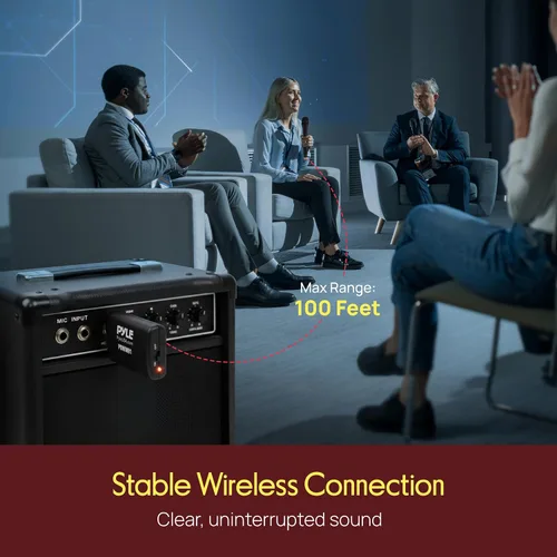 Vista 6 de Pyle Sistema de Micrófono Inalámbrico VHF Portátil - Conjunto Transmisor de Micrófono Dinámico Unidireccional de Mano Profesional Operado por