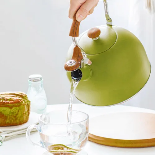 Vista 9 de Hervidor de té silbante de 2.5 L, hervidor de té de acero inoxidable, hervidor automático de agua hirviendo con asa, tetera para leche, té, café