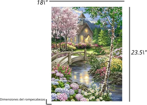 Vista 4 de Springbok Puzzle to Remember - Actividad de Alzheimer y Demencia - Rompecabezas de 60 piezas Capilla Primavera - Hecho en Estados Unidos
