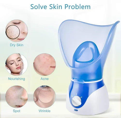 Vista 3 de Vaporizador facial para limpieza profunda facial, vaporizador facial para mujeres, 2 modos de vaporizador facial nano iónico para desobstruir
