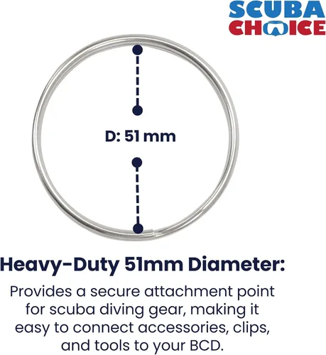 Vista 2 de Scuba Choice Buceo 2.008 in Acero Inoxidable 0.098 in Anillo Dividido para BCD Accesorio 5 Piezas