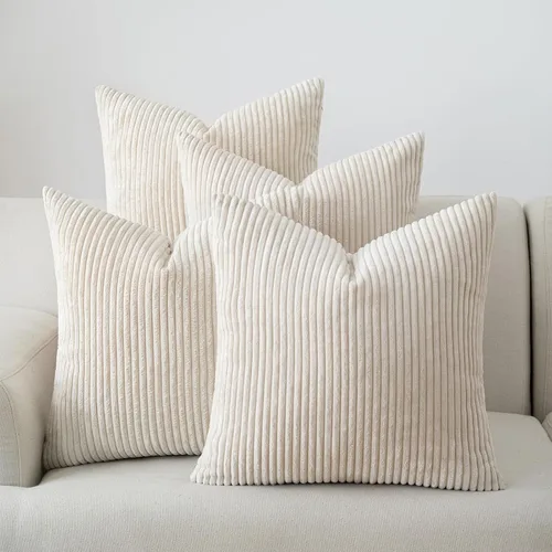 Vista 7 de Volcanics - Juego de 4 fundas de almohada de pana beige crema de 18 x 18 pulgadas Decorative Modern Double-Sided Striped Cushion Cases, Soft Boho
