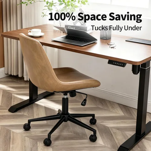 Vista 7 de DUHOME Silla de oficina moderna de cuero PU Silla de escritorio Silla giratoria para computadora Camel