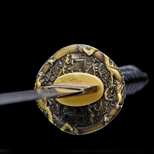 Vista 6 de Espada samurái japonesa Tanto de acero plegado de 21 pulgadas, mano de espiga completa, pequeña espada corta samurái para decoración del hogar