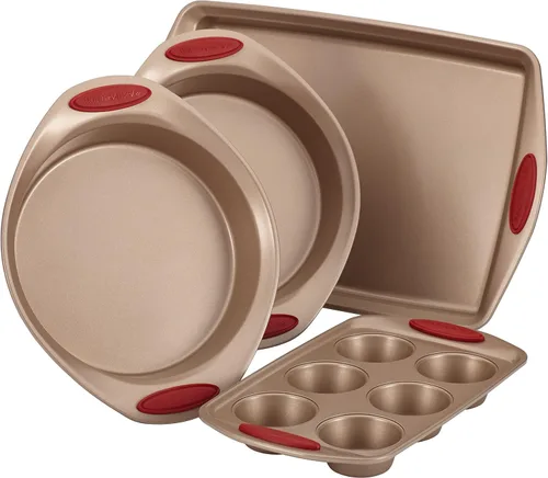 Vista 5 de Rachael Ray Cucina - Juego de utensilios para hornear incluye bandeja antiadherente para hornear galletas y molde para magdalenas, 4 piezas, marrón