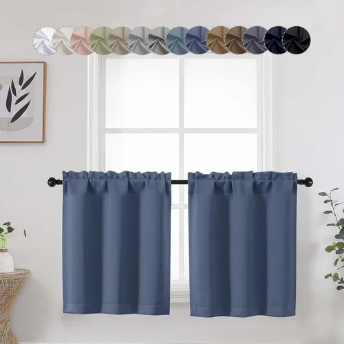 Vista 32 de Aqua Cafe - Juego de 2 paneles de cortinas opacas de 24 pulgadas de largo, con aislamiento térmico suave y sólido, para ventanas de baño, sótano