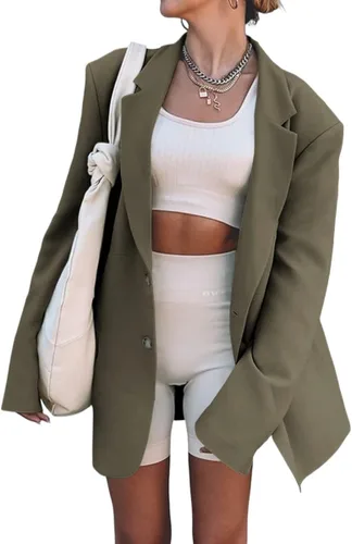 Vista 2 de Danedvi Chaquetas casuales de manga larga de gran tamaño para mujer, cuello de solapa frontal abierto, chaqueta de trabajo y oficina, negocios