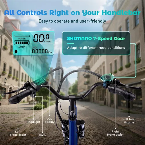 Vista 7 de Luxevelo - Triciclo eléctrico de 500 W para adultos, triciclo compacto de 24 pulgadas y 7 velocidades con frenos de disco hidráulicos, suspensión