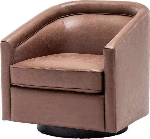 Vista 8 de Wovenbyrd Silla clásica Mid-Century giratoria de 360 grados, piel sintética marrón claro Marrón Oscuro Cuero (Dark Brown Faux Leather)