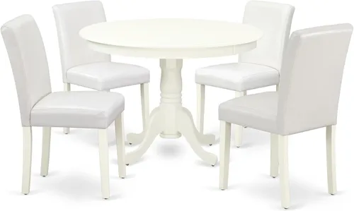 Vista 19 de East West Furniture HLAB5-MAH-72 - Juego de mesa de comedor de 5 piezas, incluye una mesa de comedor redonda con pedestal y 4 sillas tapizadas