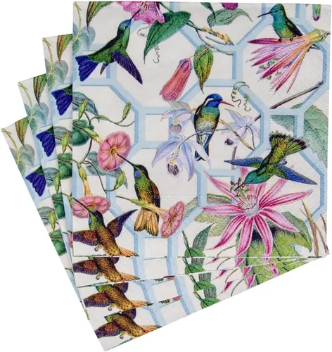 Vista 5 de Caspari Servilletas de cóctel de papel enrejado de colibrí - 20 por paquete