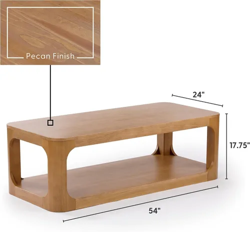 Vista 2 de Plank+Beam Forma - Mesa de centro moderna de 54 pulgadas con estante, mesa central contemporánea con espacio de almacenamiento, mesa de té Nuez