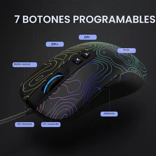 Vista 5 de dagaladoo Ratón negro para juegos con cable, 12800 DPI RGB mouse para juegos con 7 efectos de iluminación, mouse para juegos de PC, compatible