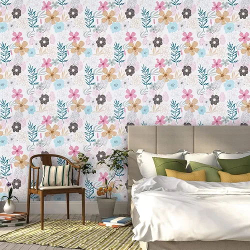Vista 4 de Mecpar - Papel pintado floral de despegar y pegar - 17.71'' x 39.4 pies, flores perennes, impermeable, extraíble para baño o gabinete