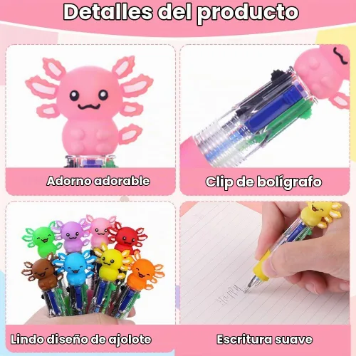 Vista 3 de 36 bolígrafos divertidos de ajolotl kawaii, mini bolígrafos de regalo