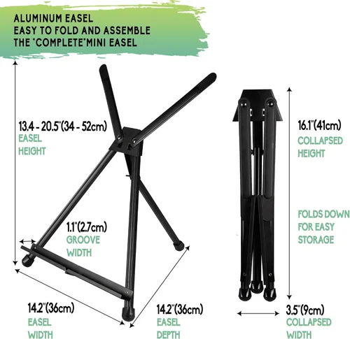 Vista 2 de Conda Caballete de mesa de aluminio, soporte de exhibición de trípode portátil, altura ajustable de 15 a 21 pulgadas con alas de brazo de extensión