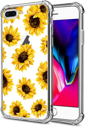 Vista 38 de Funda transparente de girasol compatible con iPhone SE 2022 SE 2020 7 8, funda trasera floral para niñas y mujeres, funda protectora transparente