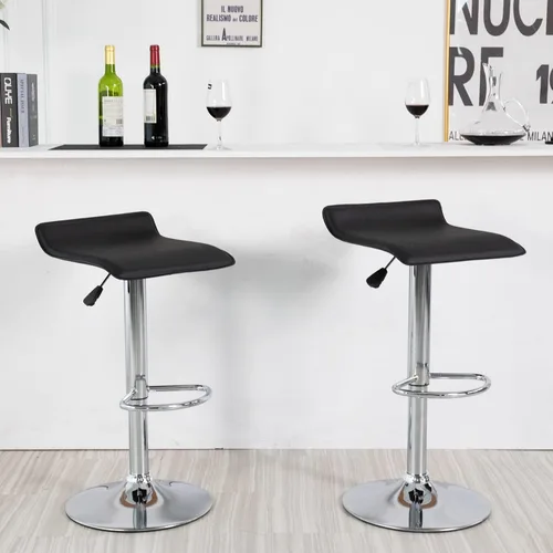 Vista 5 de Taburetes de bar ajustables, taburete de bar ajustable de piel sintética, giratorio, cromado, juego de 2 sillas de comedor (negro, 1)