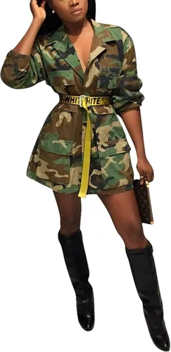 Vista 2 de Chaqueta de safari para mujer, de talla grande, con estampado de camuflaje militar, abrigo de safari
