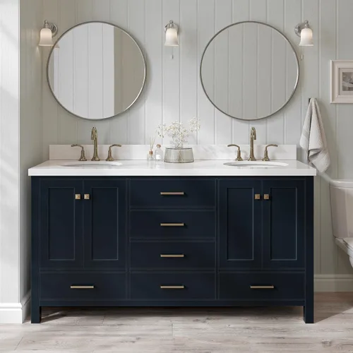 Vista 61 de ARIEL Cambridge tocador de baño con fregadero, madera maciza, encimera y protector contra salpicaduras de cuarzo blanco puro de 1.5 pulgadas
