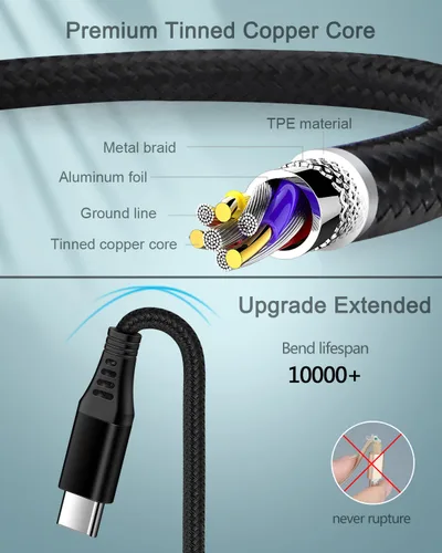 Vista 4 de Cable USB tipo C para iPhone 17e 17 para Apple iPhone 16e/16/15 Plus/17 Pro Max, cable de carga rápida de 6 pies de Android tipo C a C para Samsung