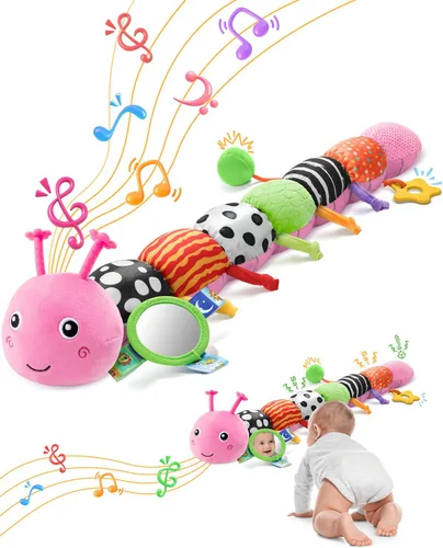Vista 12 de AWOTOY Juguetes para bebés de 6 a 12 meses, oruga musical, animales de peluche, juguetes para bebés de 0 a 3 a 6 meses, juguetes sensoriales
