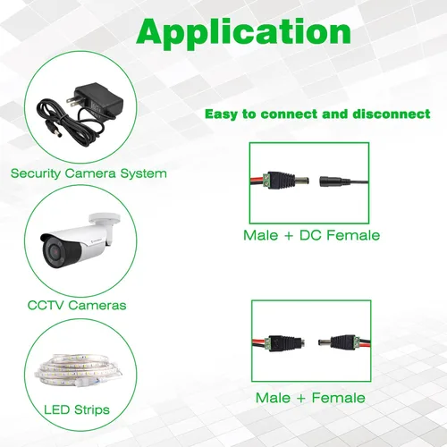 Vista 5 de Juego de 40 conectores macho de alimentación DC de 12 V, conector de barril de 5,5 mm x 2,1 mm, adaptador de alimentación para tira de luces LED