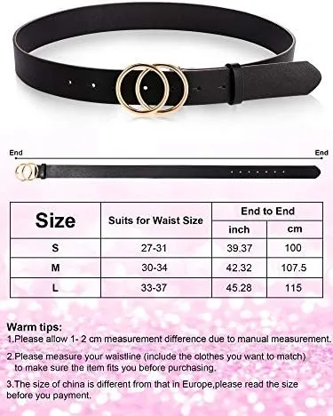 Vista 5 de Syhood 2 Pieces Women Leather Belt Soft Faux Leather Jeans Belt Waist Belts for Jeans Dress with Double O-Ring Buckle