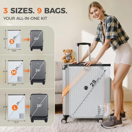 Vista 4 de Nicetree Paquete de 9 bolsas de vacío para viajes con bomba recargable, 3
