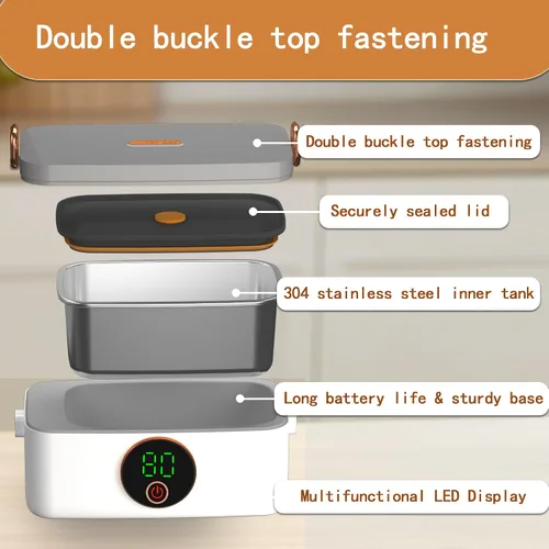 Vista 4 de Fiambrera eléctrica portátil inalámbrica para adultos, lonchera calentadora de alimentos, batería recargable de 16000 mAh, contenedor