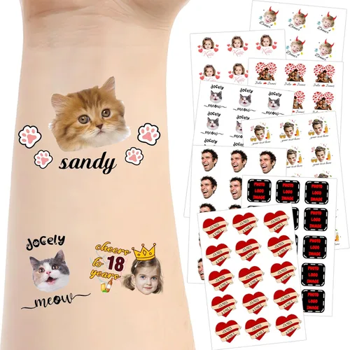 Vista 29 de Tatuajes temporales personalizados para la cara, tatuajes faciales personalizados con nombre de foto, logotipo, texto, calcomanía de tatuaje falsa